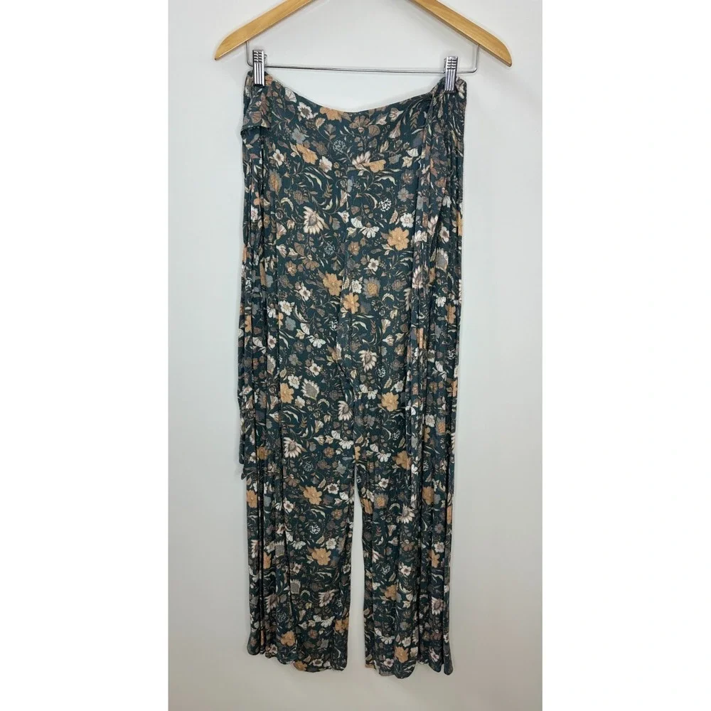 Easel Wide Leg Ruffle Pull On Elastic Waist Pant Floral Small Boho Beachy Resort - Picture 12 of 16